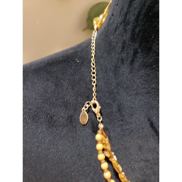 Womens 3 Strand Yellow Chunky Beads Encrusted Crystals Filigree Pendant Necklace - Picture 6 of 6